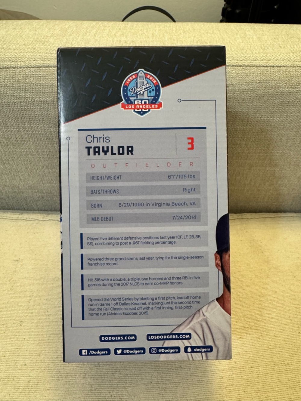 Los Angeles Dodgers Chris Taylor Bobblehead 2018 LA Determined - Picture 3 of 5